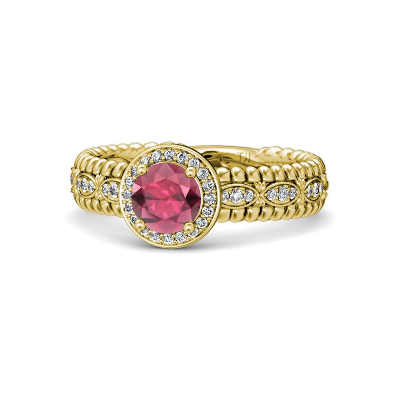 Cera Signature Rhodolite Garnet and Diamond Halo Engagement Ring 