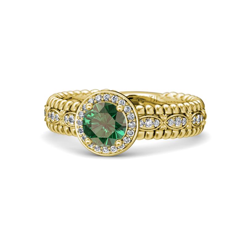 Cera Signature Diamond and Lab Created Alexandrite Halo Engagement Ring 
