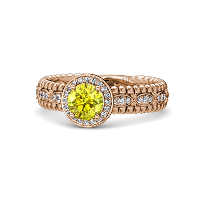 Cera Signature Yellow and White Diamond Halo Engagement Ring 