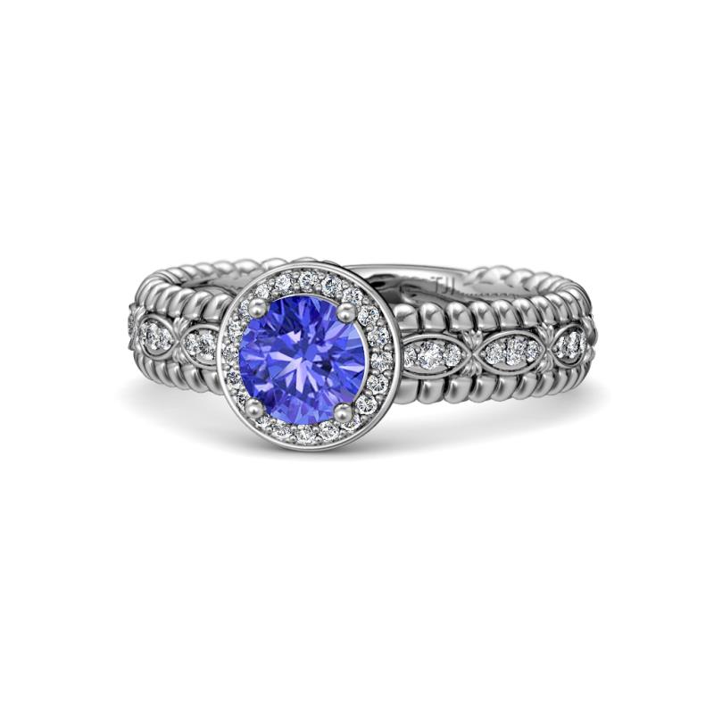 Cera Signature Tanzanite and Diamond Halo Engagement Ring 