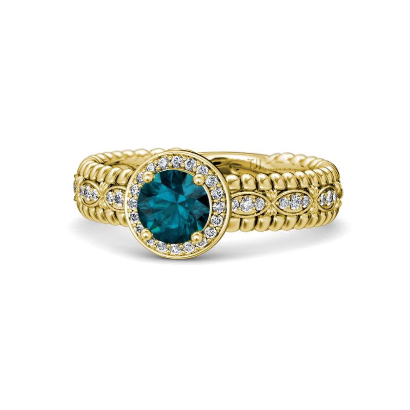 Cera Signature London Blue Topaz and Diamond Halo Engagement Ring 