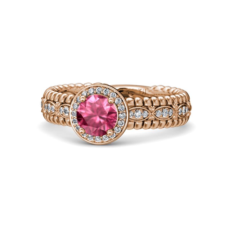 Cera Signature Pink Tourmaline and Diamond Halo Engagement Ring 