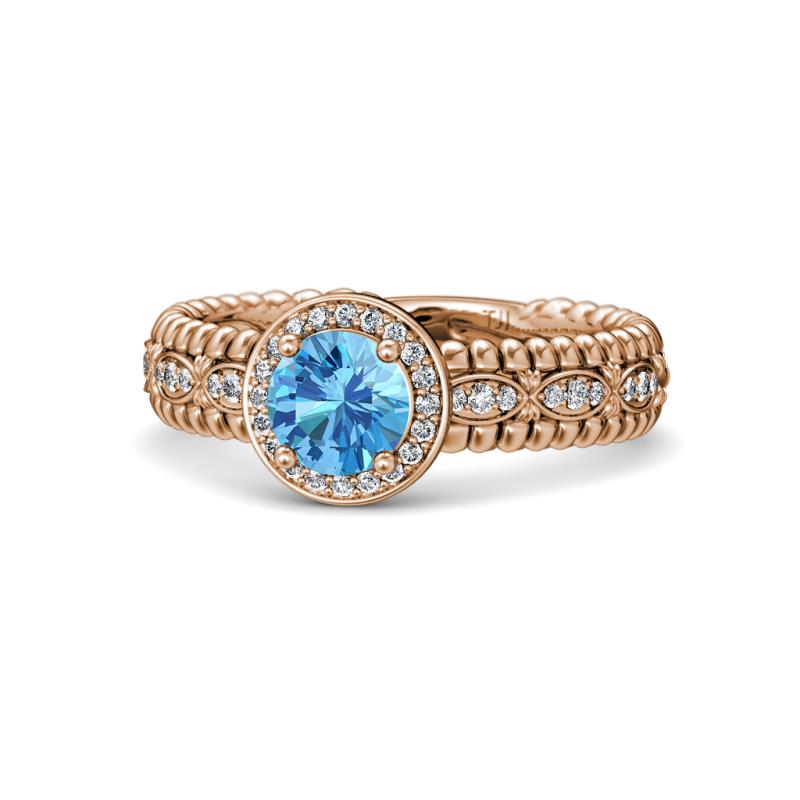 Cera Signature Blue Topaz and Diamond Halo Engagement Ring 