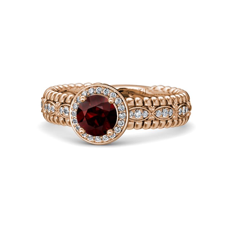 Cera Signature Red Garnet and Diamond Halo Engagement Ring 