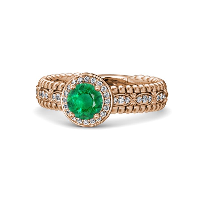 Cera Signature Emerald and Diamond Halo Engagement Ring 