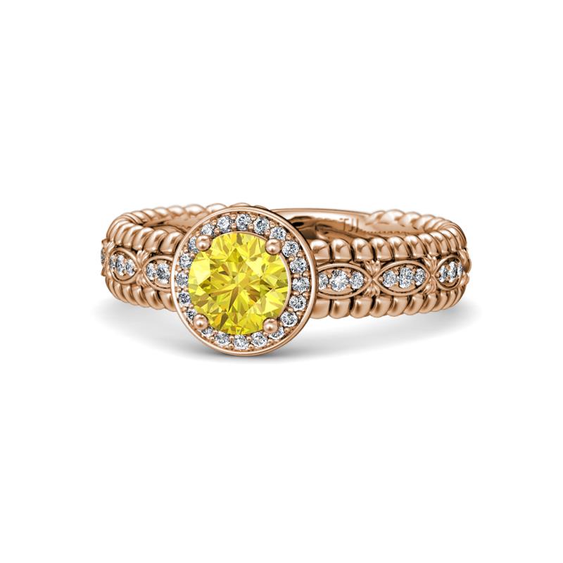 Cera Signature Yellow Sapphire and Diamond Halo Engagement Ring 