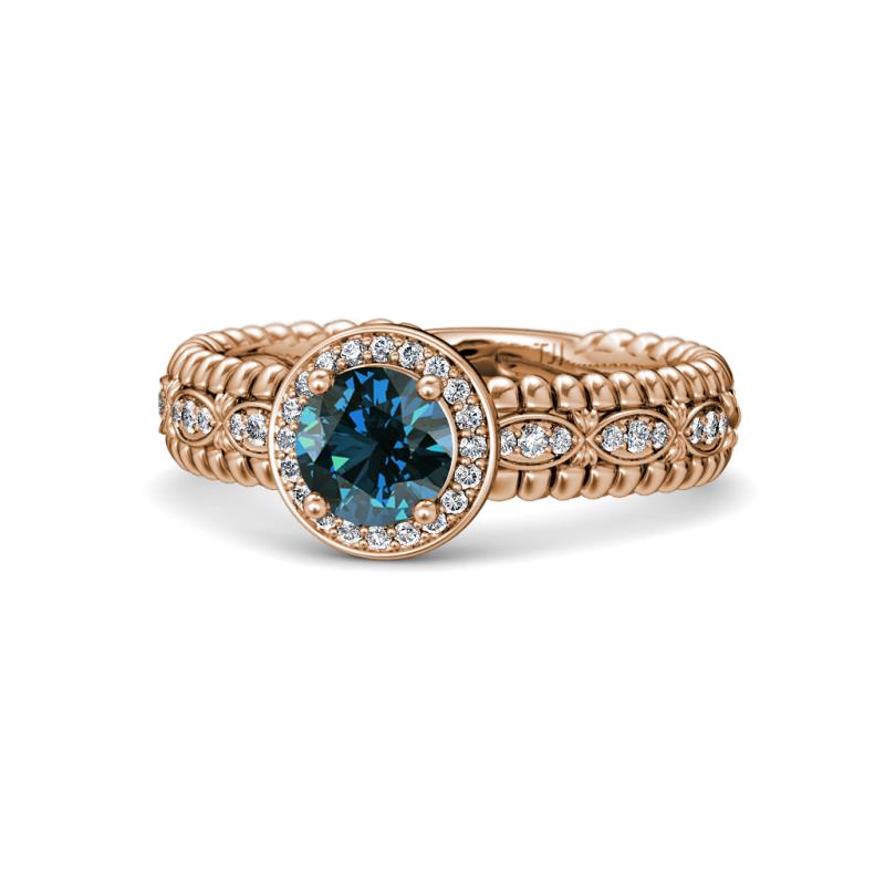 Cera Signature Blue and White Diamond Halo Engagement Ring 