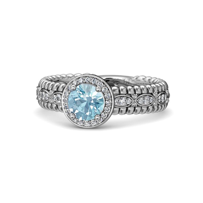 Cera Signature Aquamarine and Diamond Halo Engagement Ring 