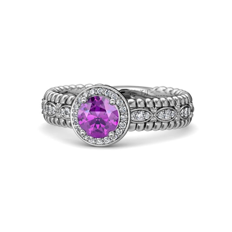 Cera Signature Amethyst and Diamond Halo Engagement Ring 
