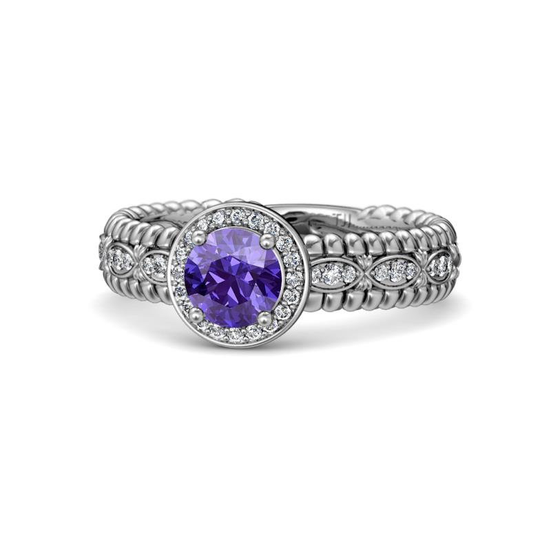 Cera Signature Iolite and Diamond Halo Engagement Ring 
