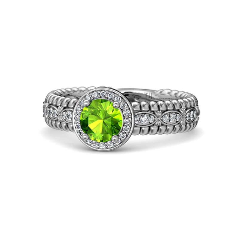 Cera Signature Peridot and Diamond Halo Engagement Ring 