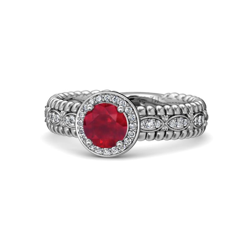 Cera Signature Ruby and Diamond Halo Engagement Ring 