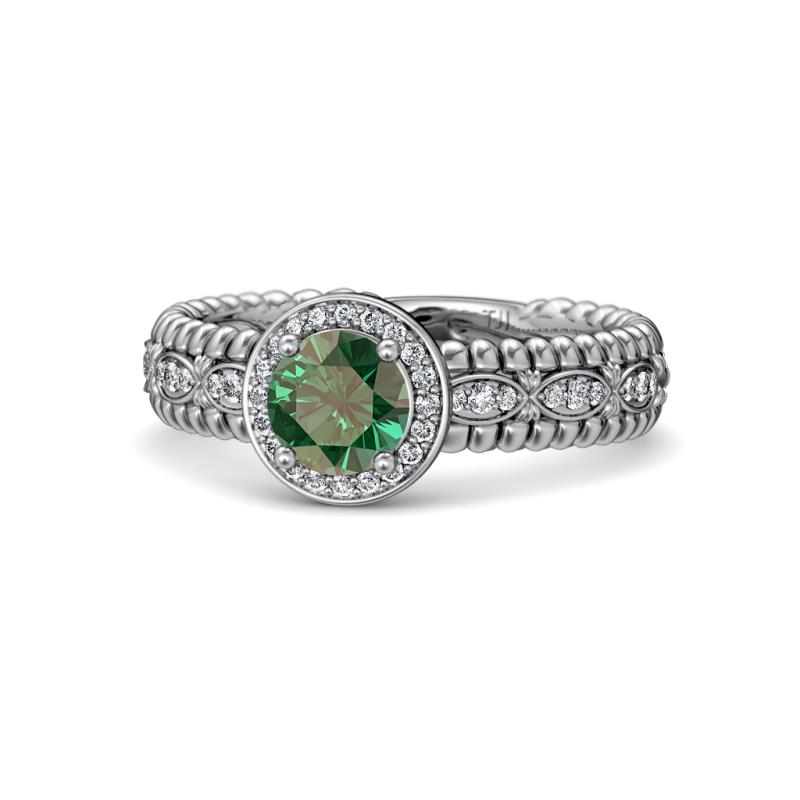 Cera Signature Diamond and Lab Created Alexandrite Halo Engagement Ring 