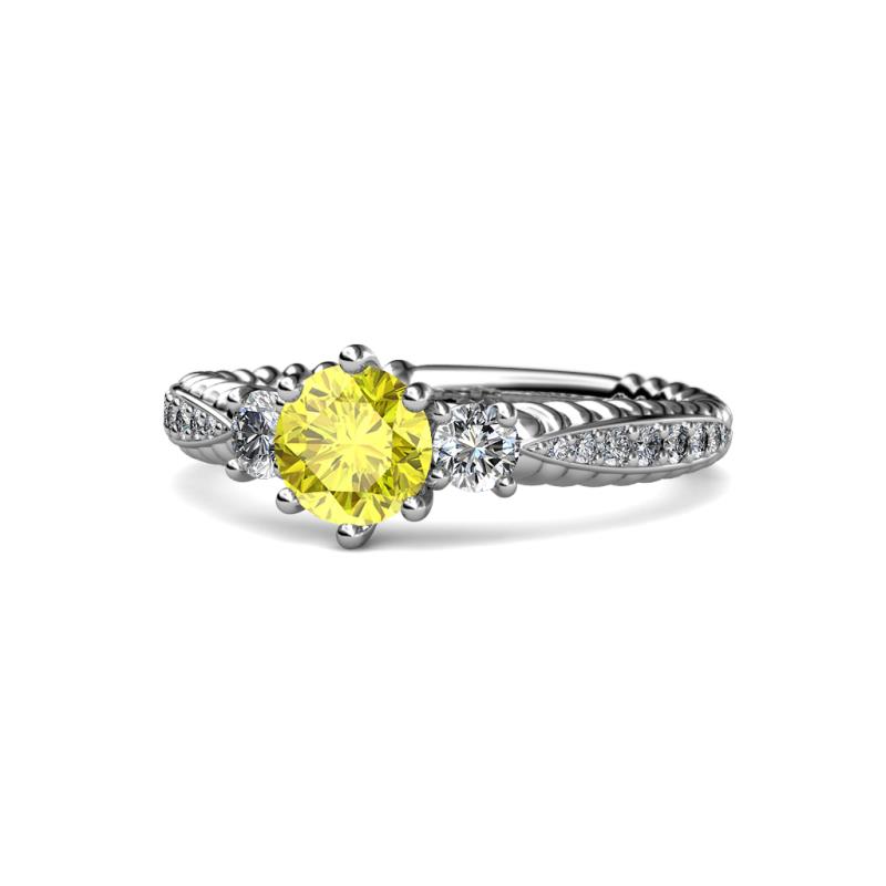 Lucine Signature Three Stone with Side Diamond Engagement Ring 