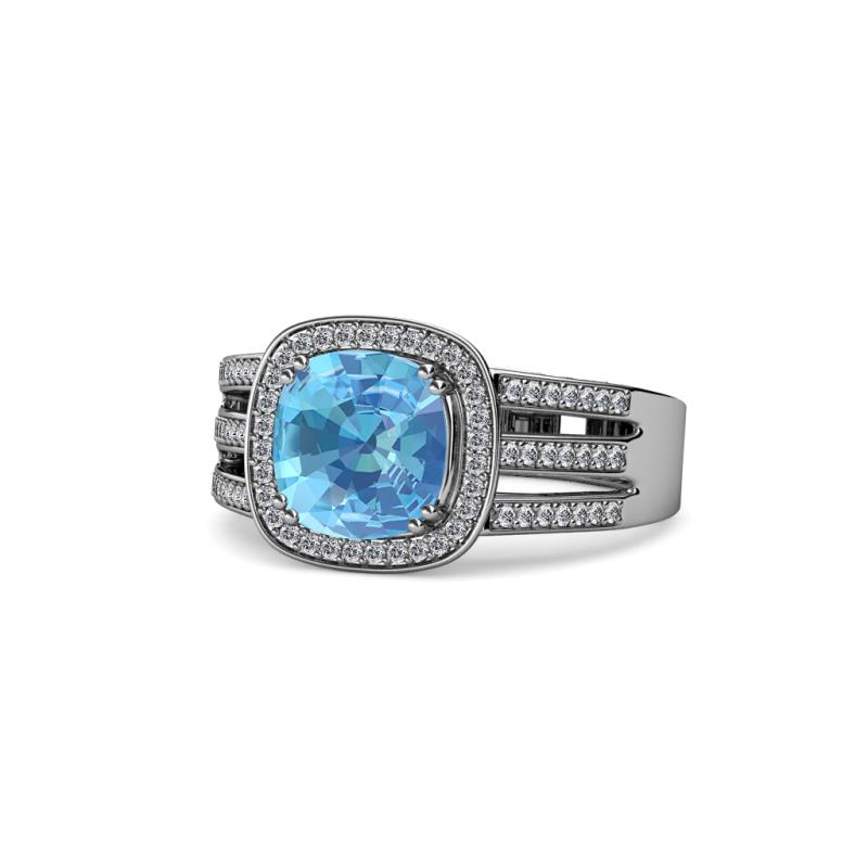 3.20 Carat Blue offers Topaz and Diamond Cushion Ring.