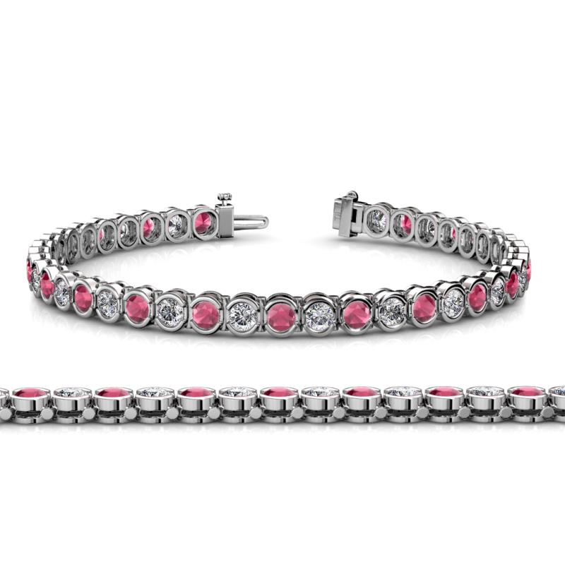 Tiara 3.80 mm Rhodolite Garnet and Diamond Eternity Tennis Bracelet 