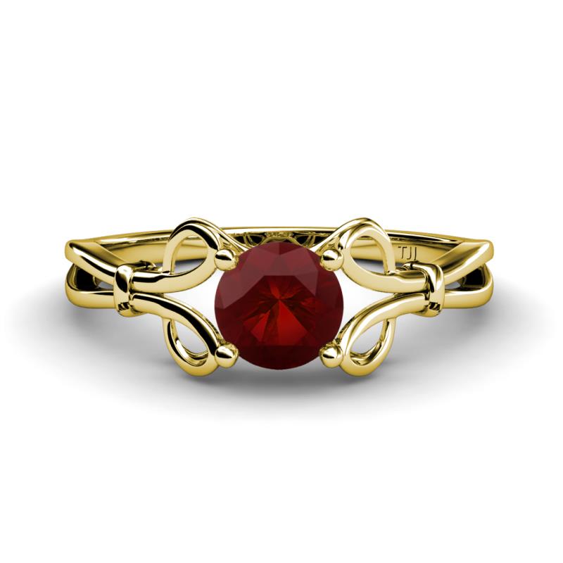 Trissie Red Garnet Floral Solitaire Engagement Ring 
