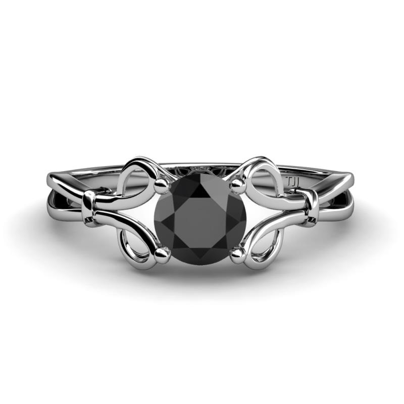 Trissie Black Diamond Floral Solitaire Engagement Ring - Black Diamond Floral Womens Solitaire Engagement Ring 1.00 ct 14K White Gold