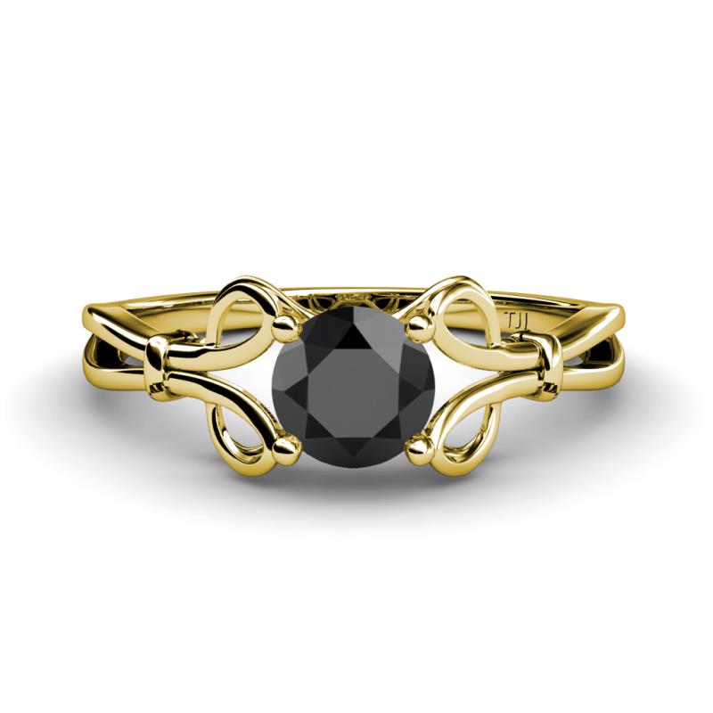 Trissie Black Diamond Floral Solitaire Engagement Ring - Black Diamond Floral Womens Solitaire Engagement Ring 1.00 ct 14K Yellow Gold