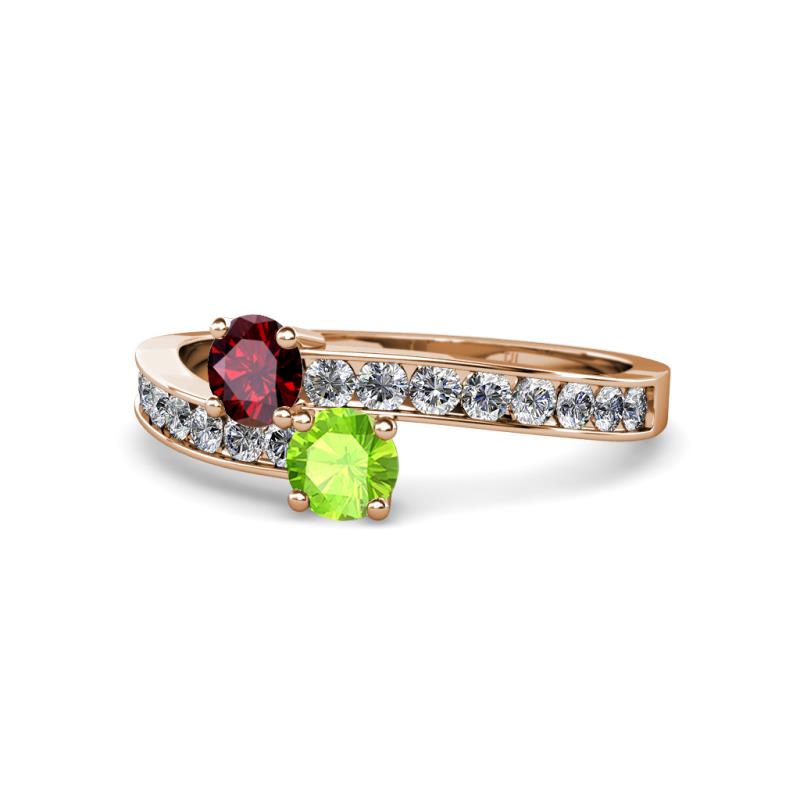 Olena Ruby and Peridot with Side Diamonds Bypass Ring 
