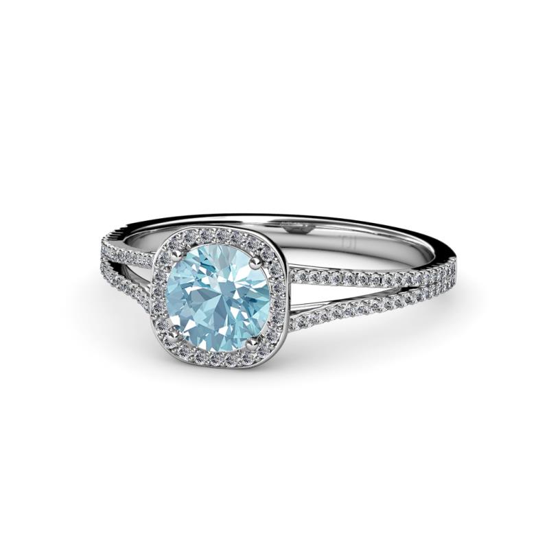 Seana Aquamarine and Diamond Halo Engagement Ring 