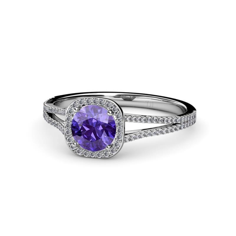Seana Iolite and Diamond Halo Engagement Ring 