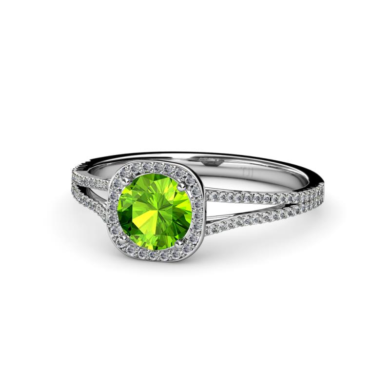 Seana Peridot and Diamond Halo Engagement Ring 