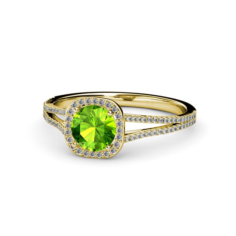 Seana Peridot and Diamond Halo Engagement Ring 