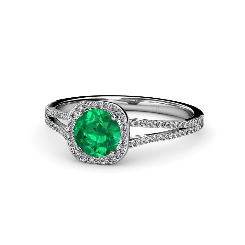 Seana Emerald and Diamond Halo Engagement Ring 