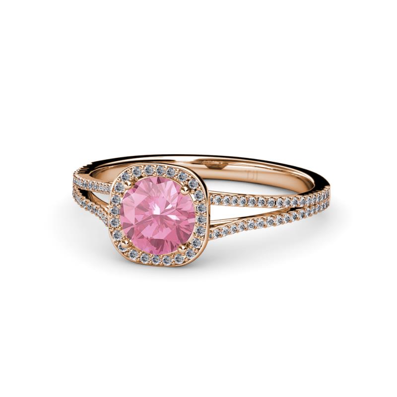 Seana Pink Tourmaline and Diamond Halo Engagement Ring 