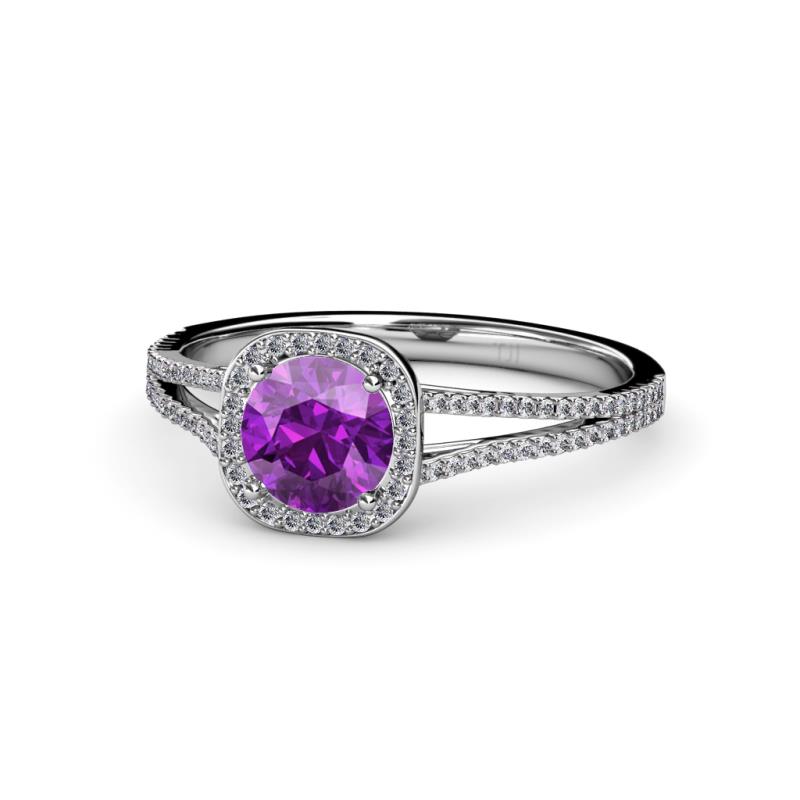 Seana Amethyst and Diamond Halo Engagement Ring 