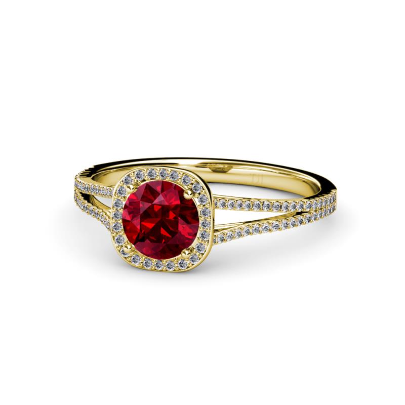 Seana Ruby and Diamond Halo Engagement Ring 