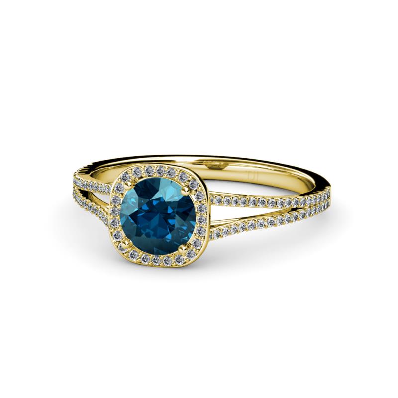 Seana Blue and White Diamond Halo Engagement Ring 