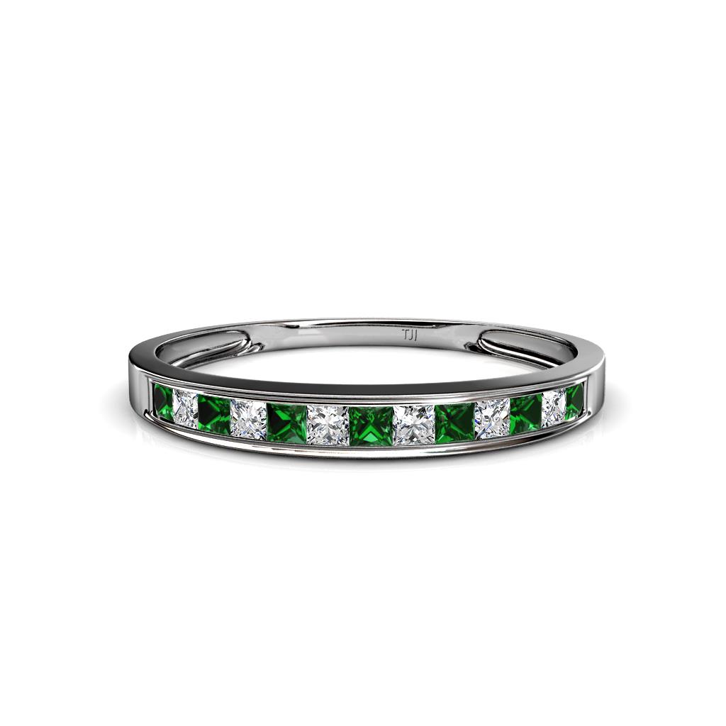 Aqilia 2.00 mm Diamond and Chatham Created Emerald 13 Stone Wedding Band 