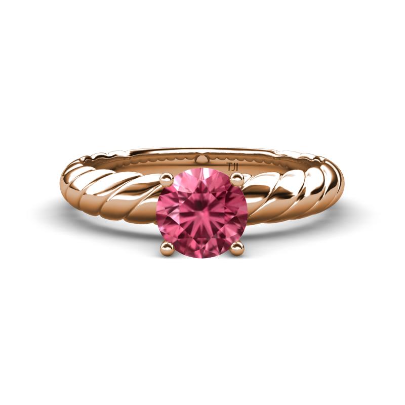 Eudora Classic 6.50 mm Round Pink Tourmaline Solitaire Engagement Ring 
