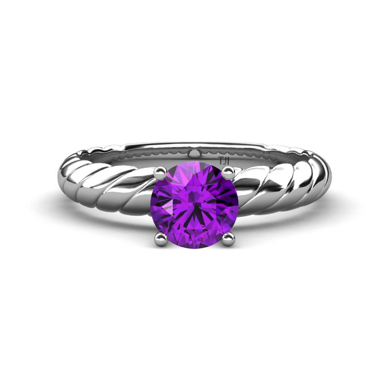 Eudora Classic 6.50 mm Round Amethyst Solitaire Engagement Ring 