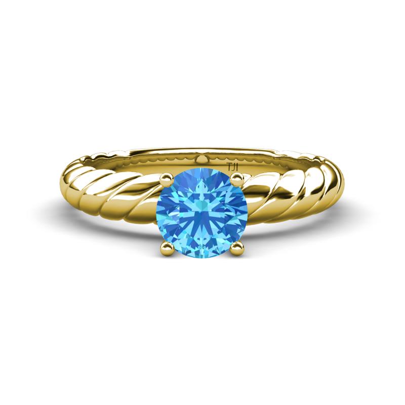 Eudora Classic 6.50 mm Round Blue Topaz Solitaire Engagement Ring 