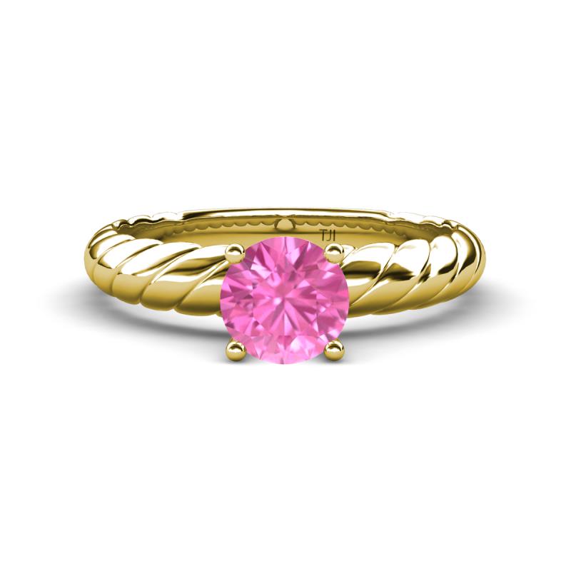 Eudora Classic 6.00 mm Round Lab Created Pink Sapphire Solitaire Engagement Ring 