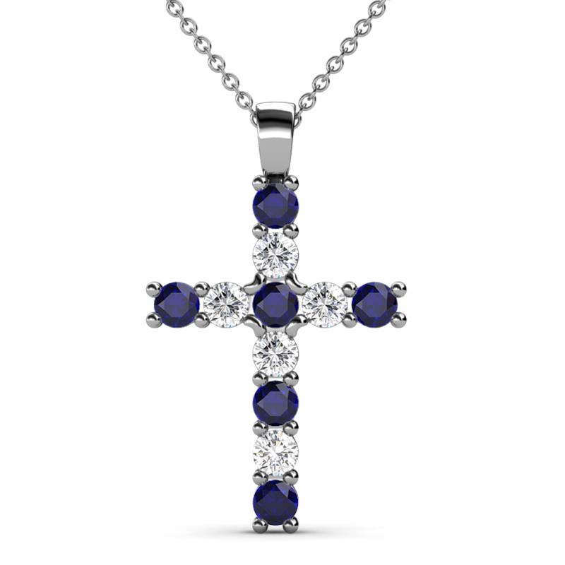 Elihu Blue Sapphire and Diamond Cross Pendant 