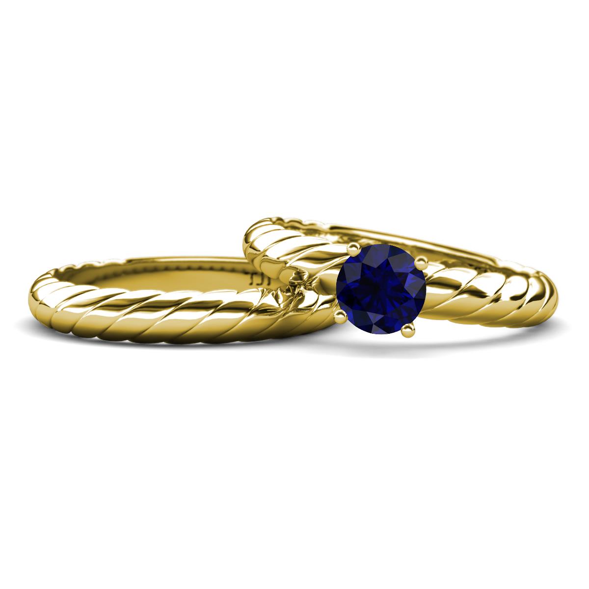 Eudora Classic Blue Sapphire Solitaire Bridal Set Ring 
