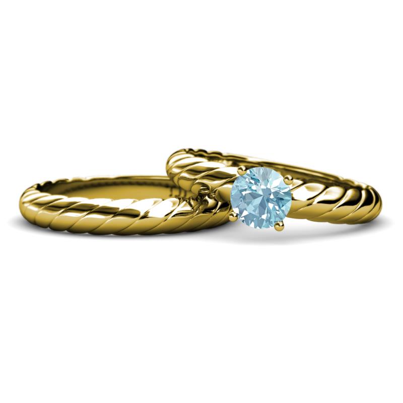 Eudora Classic Aquamarine Solitaire Bridal Set Ring 