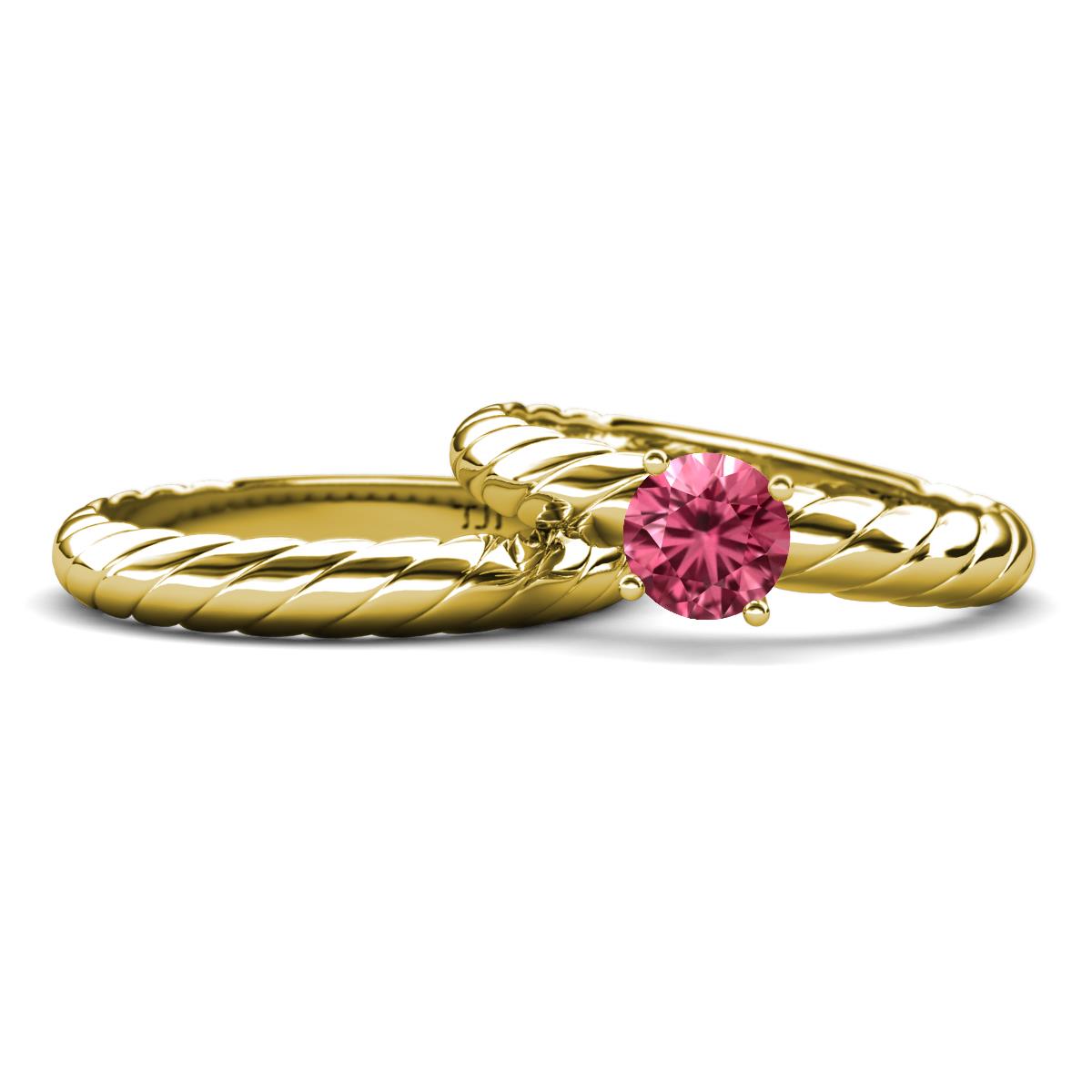 Eudora Classic Pink Tourmaline Solitaire Bridal Set Ring 