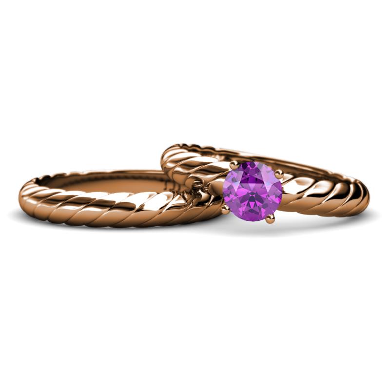 Eudora 0.87 ct Classic Amethyst Solitaire Bridal Set Ring 