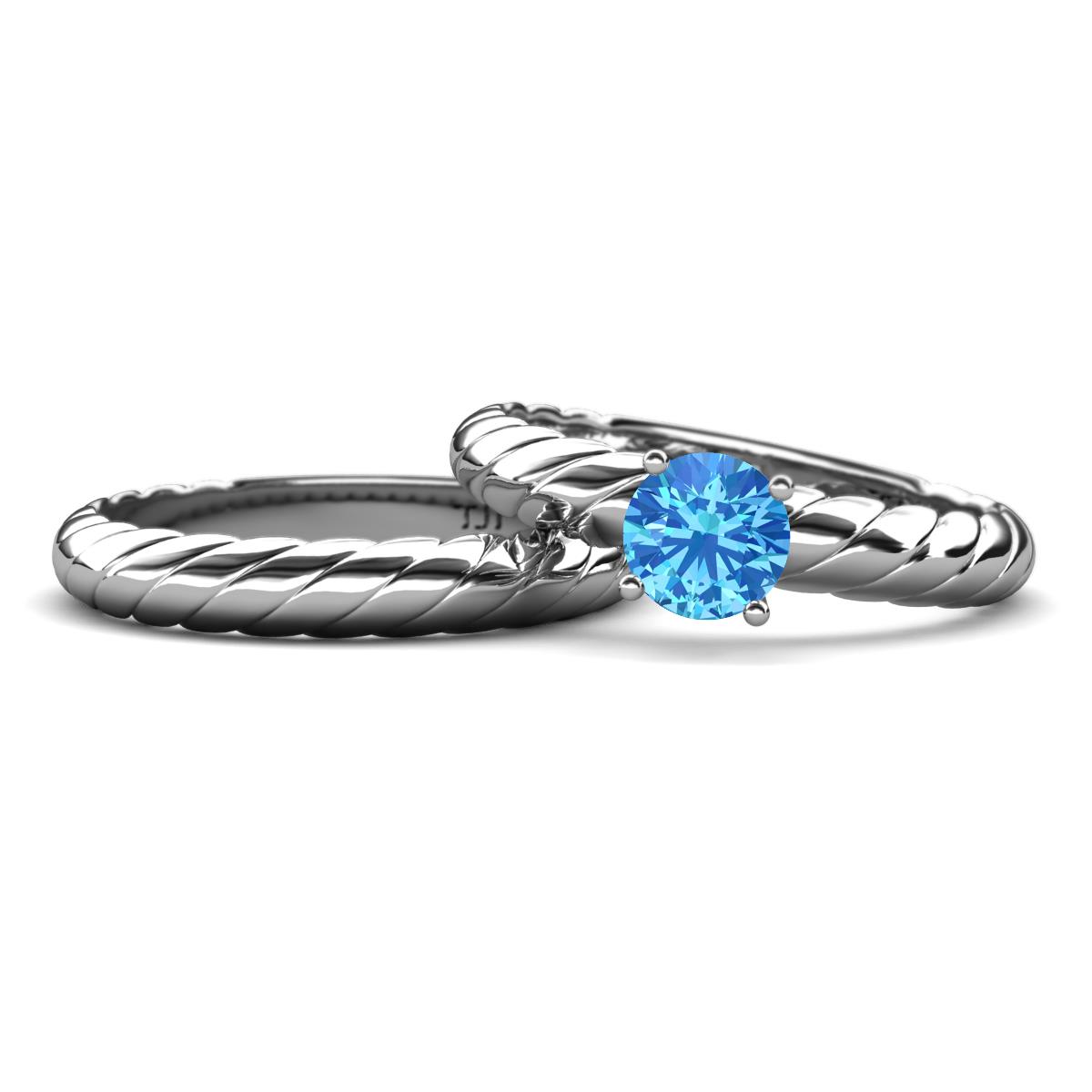 Eudora Classic Blue Topaz Solitaire Bridal Set Ring 