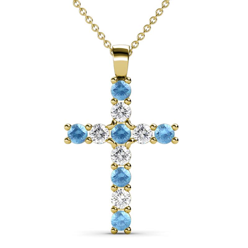 Elihu Blue Topaz and Diamond Cross Pendant 
