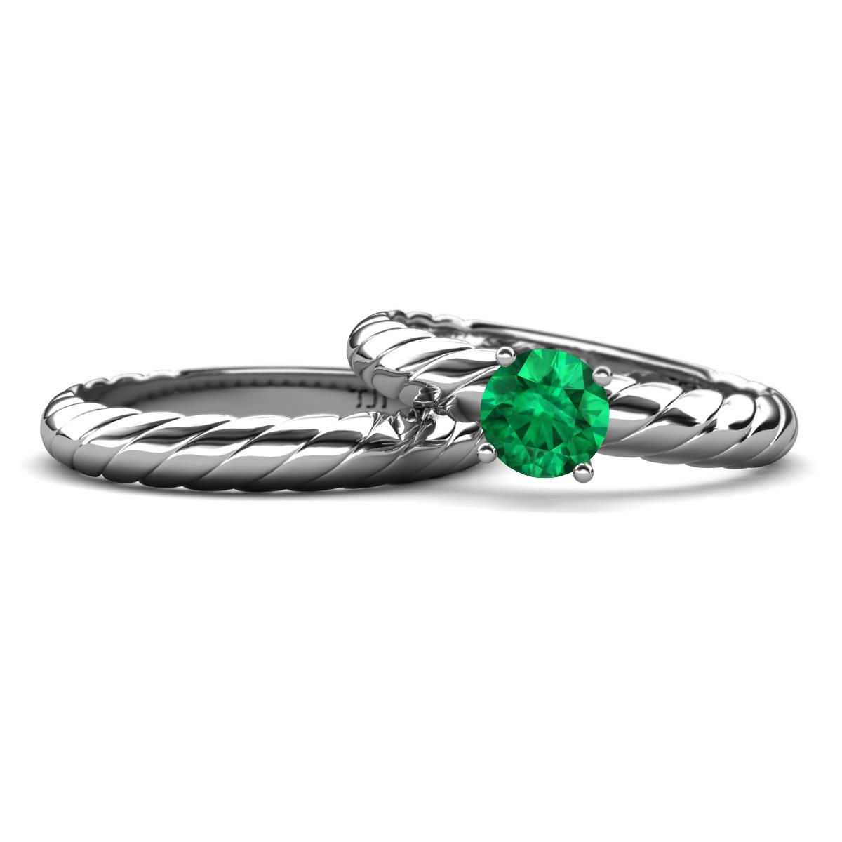 Eudora Classic Emerald Solitaire Bridal Set Ring 