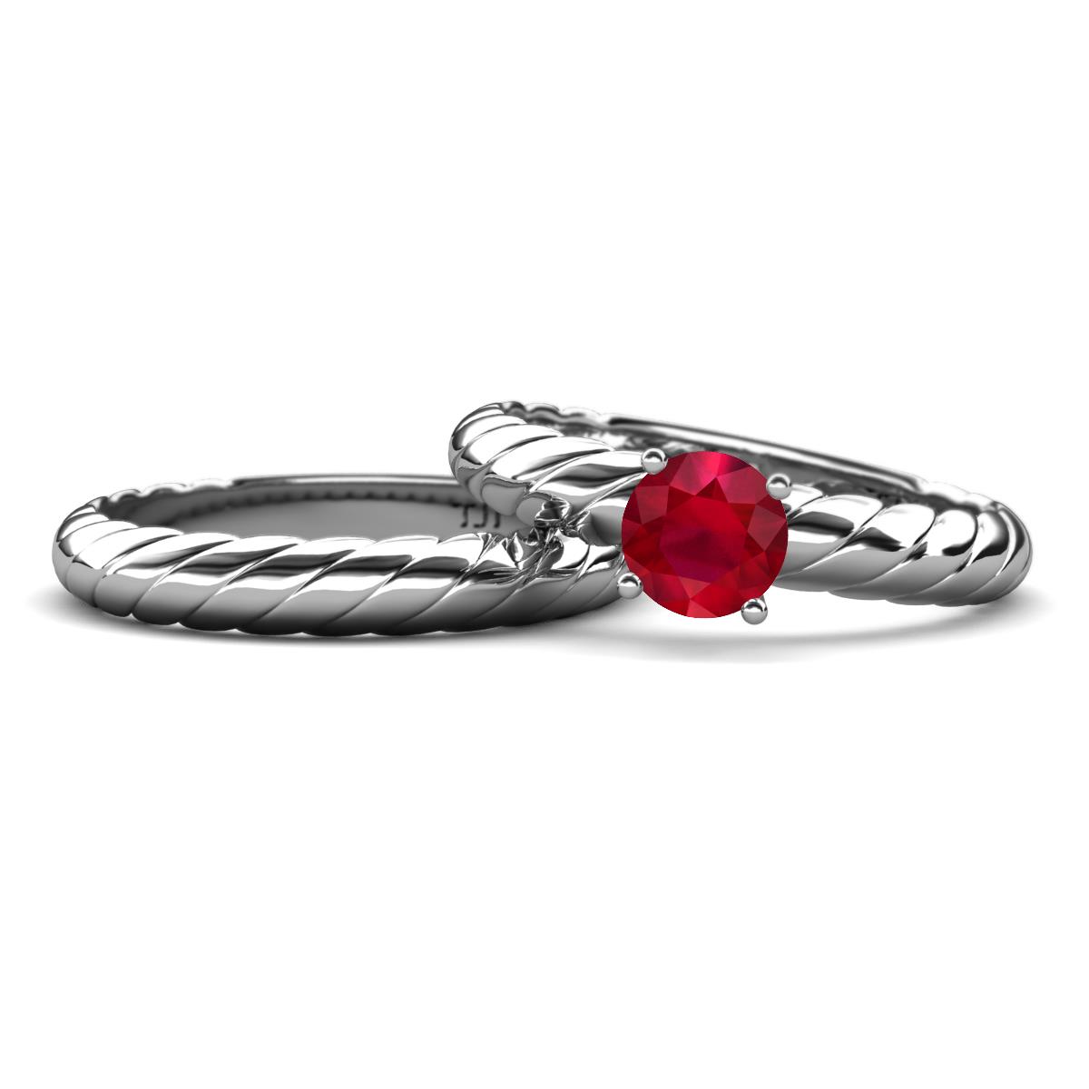 Eudora Classic Ruby Solitaire Bridal Set Ring 