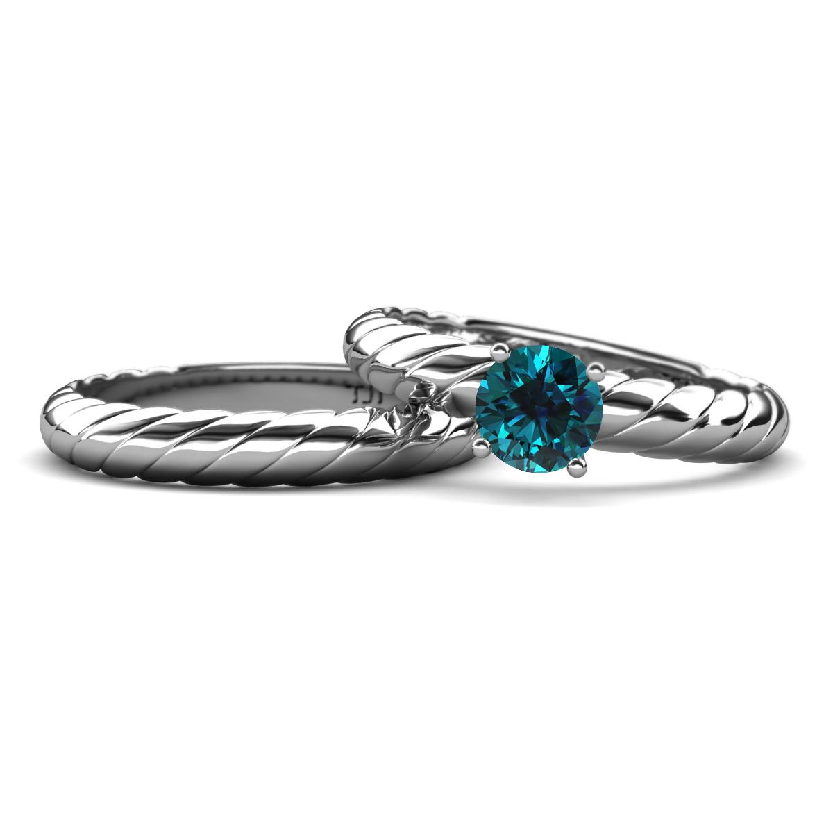 Eudora Classic Blue Diamond Solitaire Bridal Set Ring 
