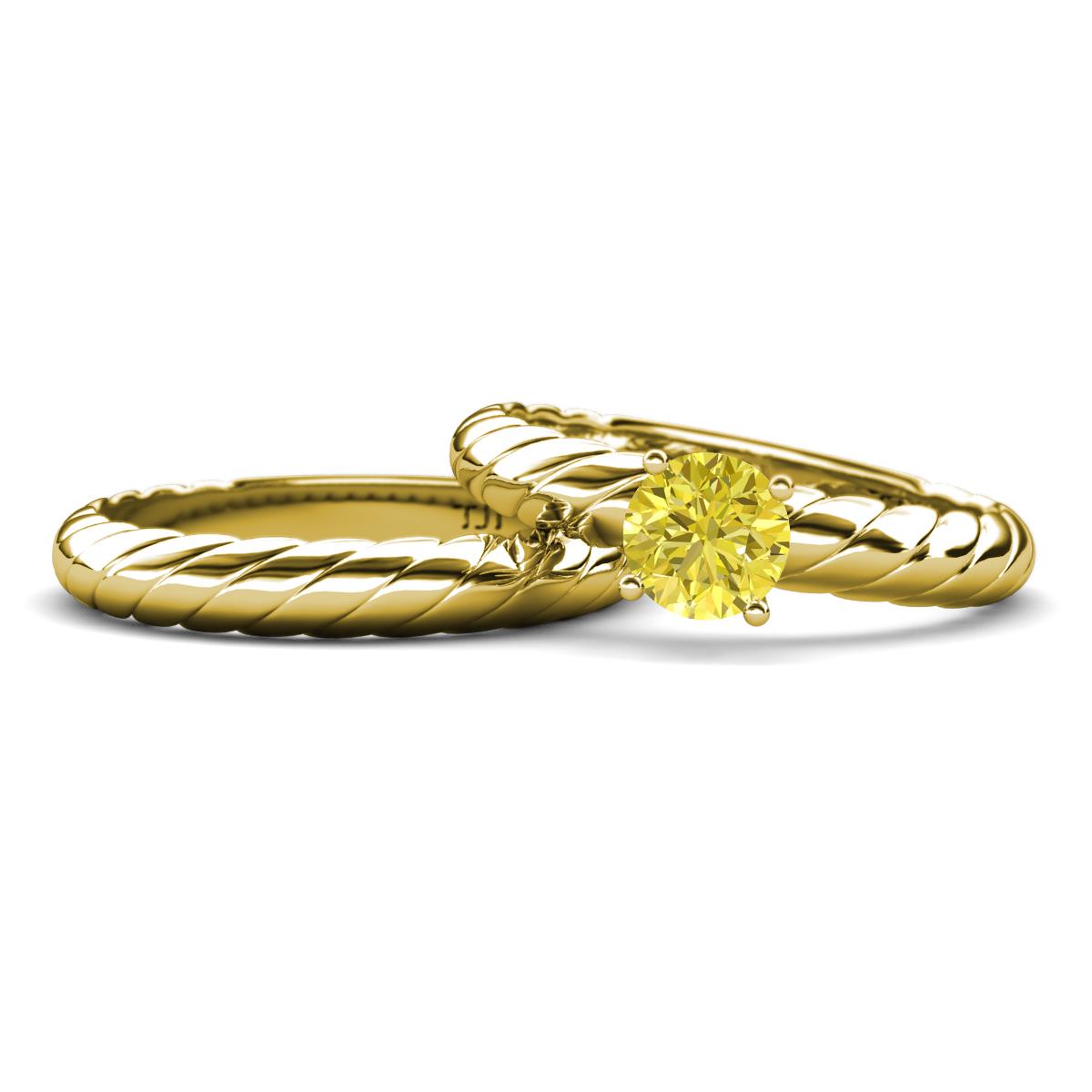 Eudora Classic Yellow Diamond Solitaire Bridal Set Ring 