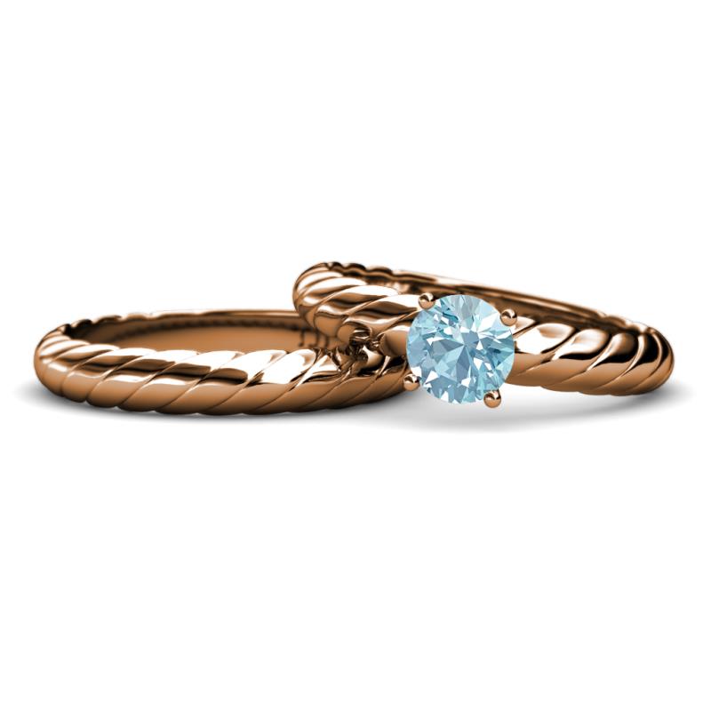 Eudora 0.87 ct Classic Aquamarine Solitaire Bridal Set Ring 